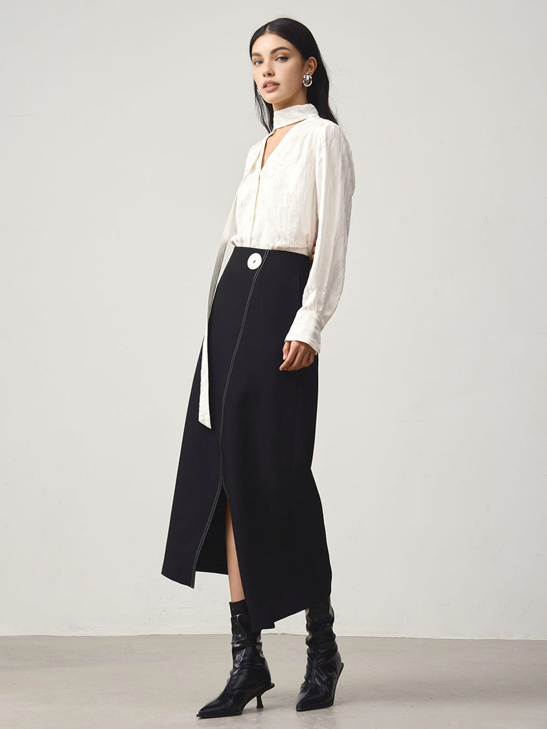 Asimetrik Retro Bölünmüş Etek, Svelte Chic