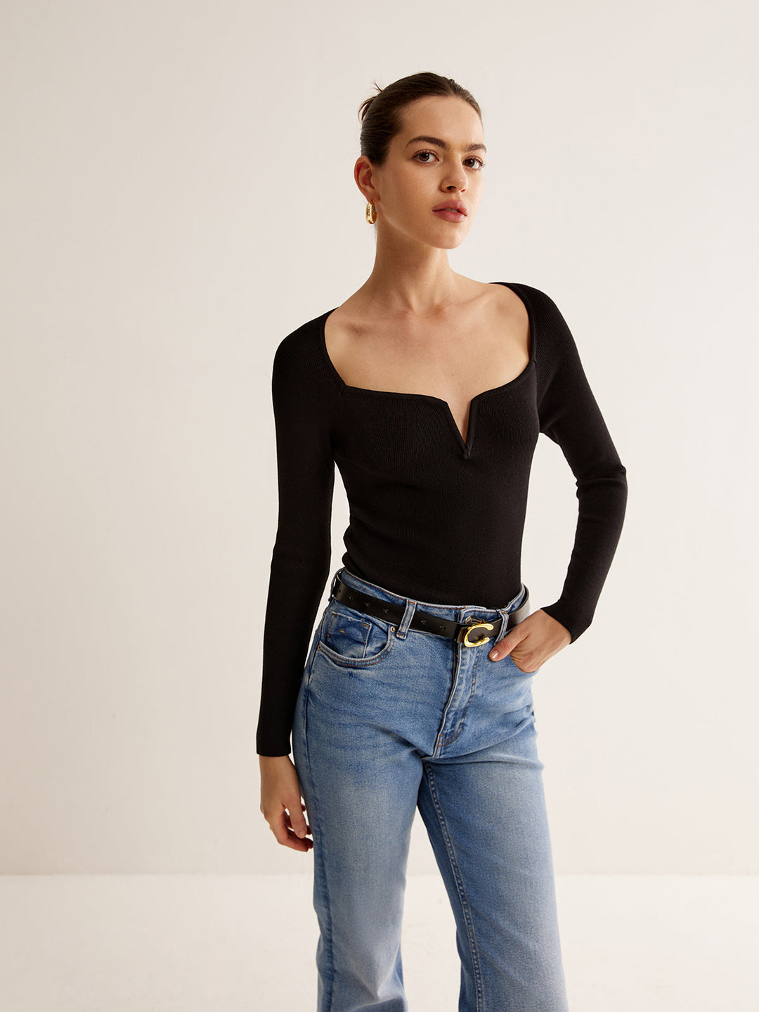 Kare yaka dar triko üst, Svelte Chic