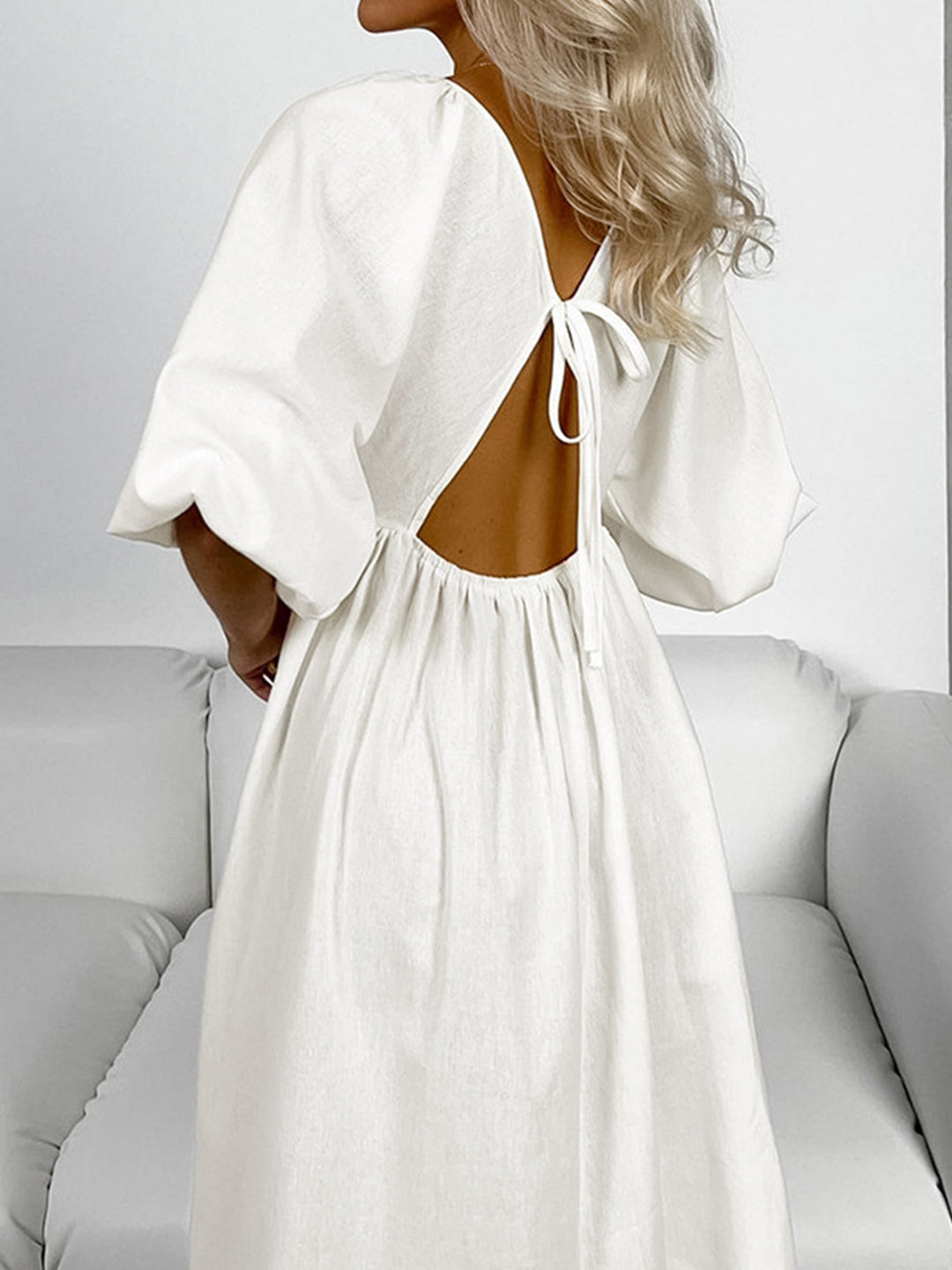 Svelte Chic Oversized Puf Kol Düğümlü Midi Elbise