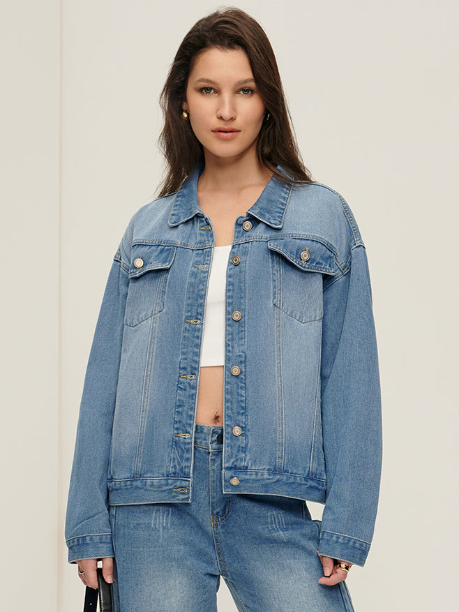 Svelte Chic Yaka Cep Denim Ceket