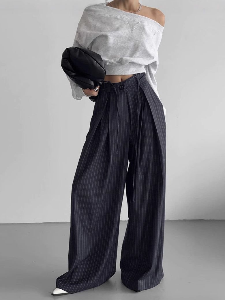 İpli Şeritli Geniş Paça Pantolon, Svelte Chic