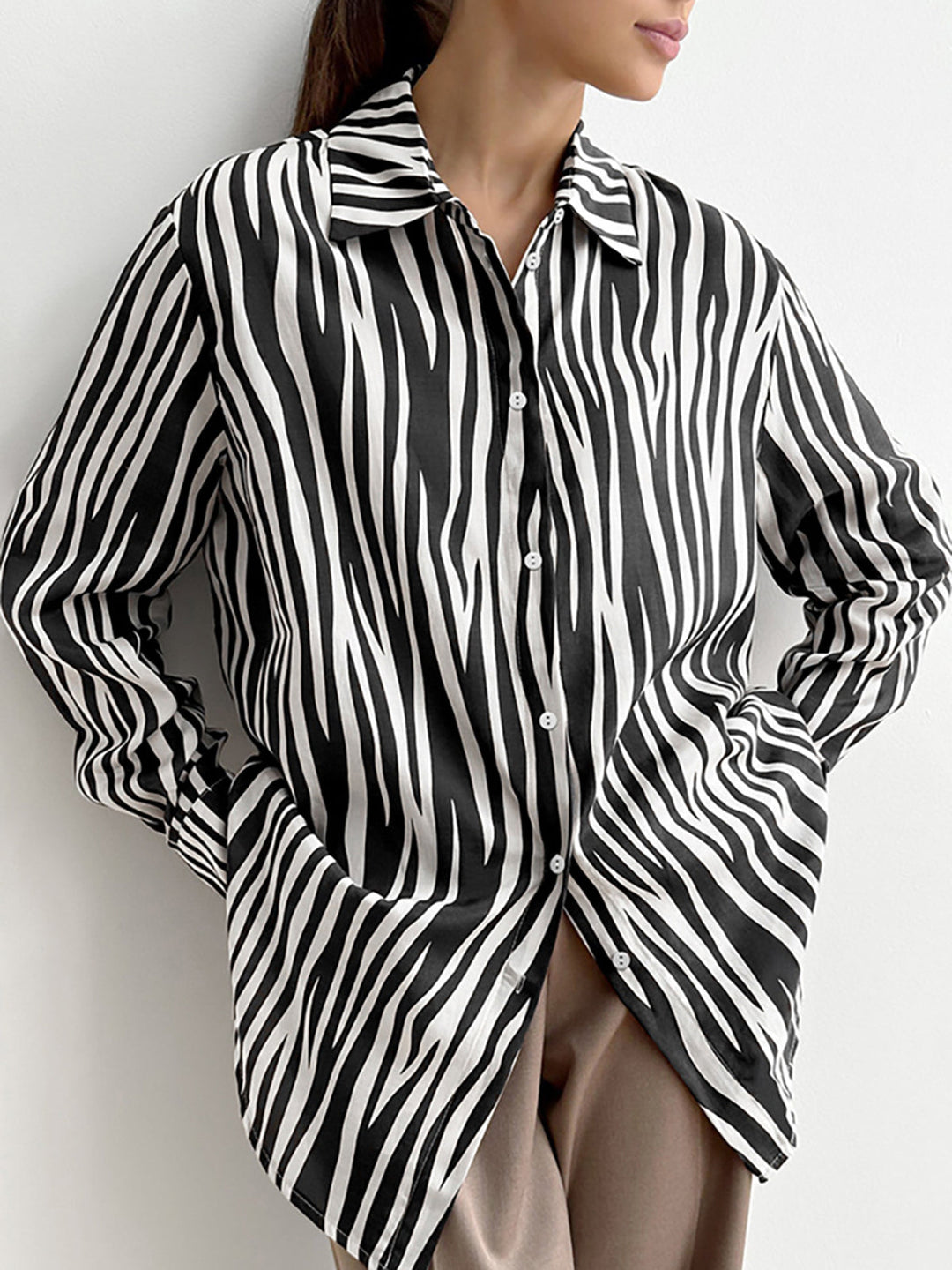 Zebra Desenli Polo Tişört - Svelte Chic
