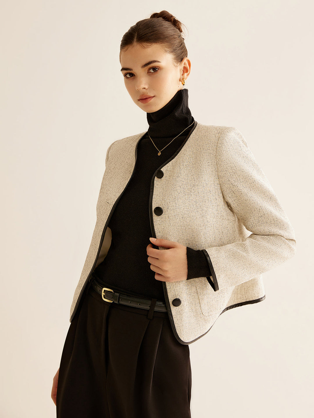 Şık Kontrast Kenar Blazer, kadın modası, Svelte Chic