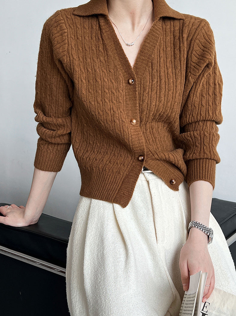 Yaka düğmeli kısa hırka, gündelik stil, Svelte Chic