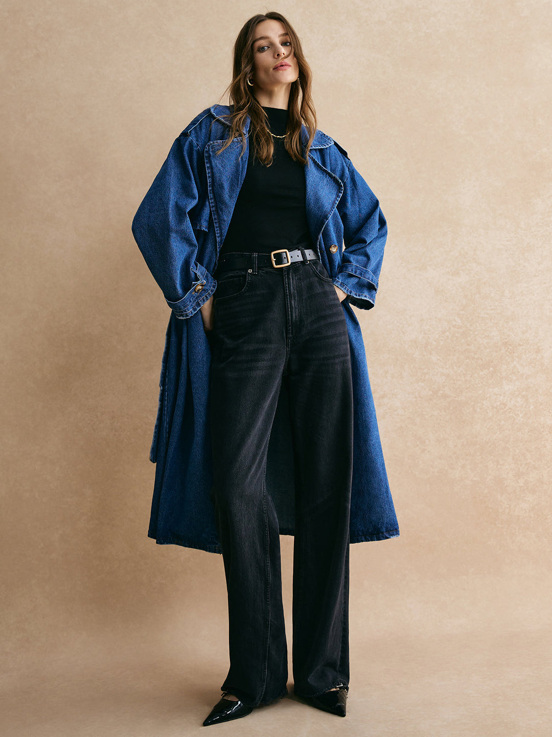 Pamuk Kemerli Denim Trençkot, Svelte Chic