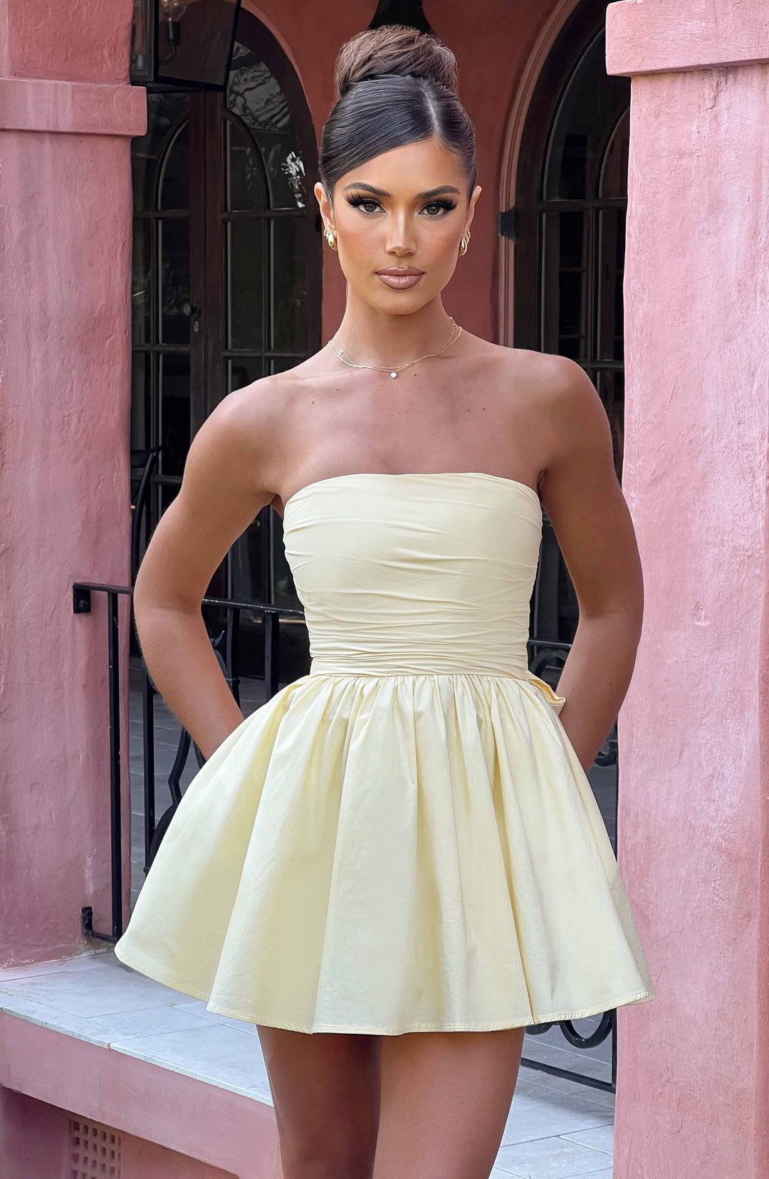 Katrina Mini Elbise Limon rengiyle