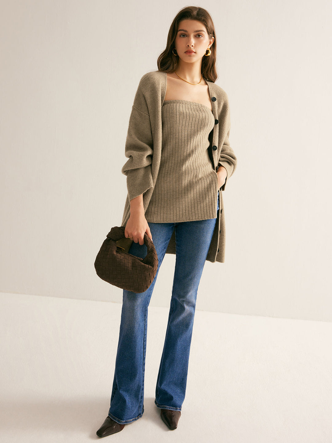 Ribbed Strapless Slit Sweater Vest - Svelte Chic