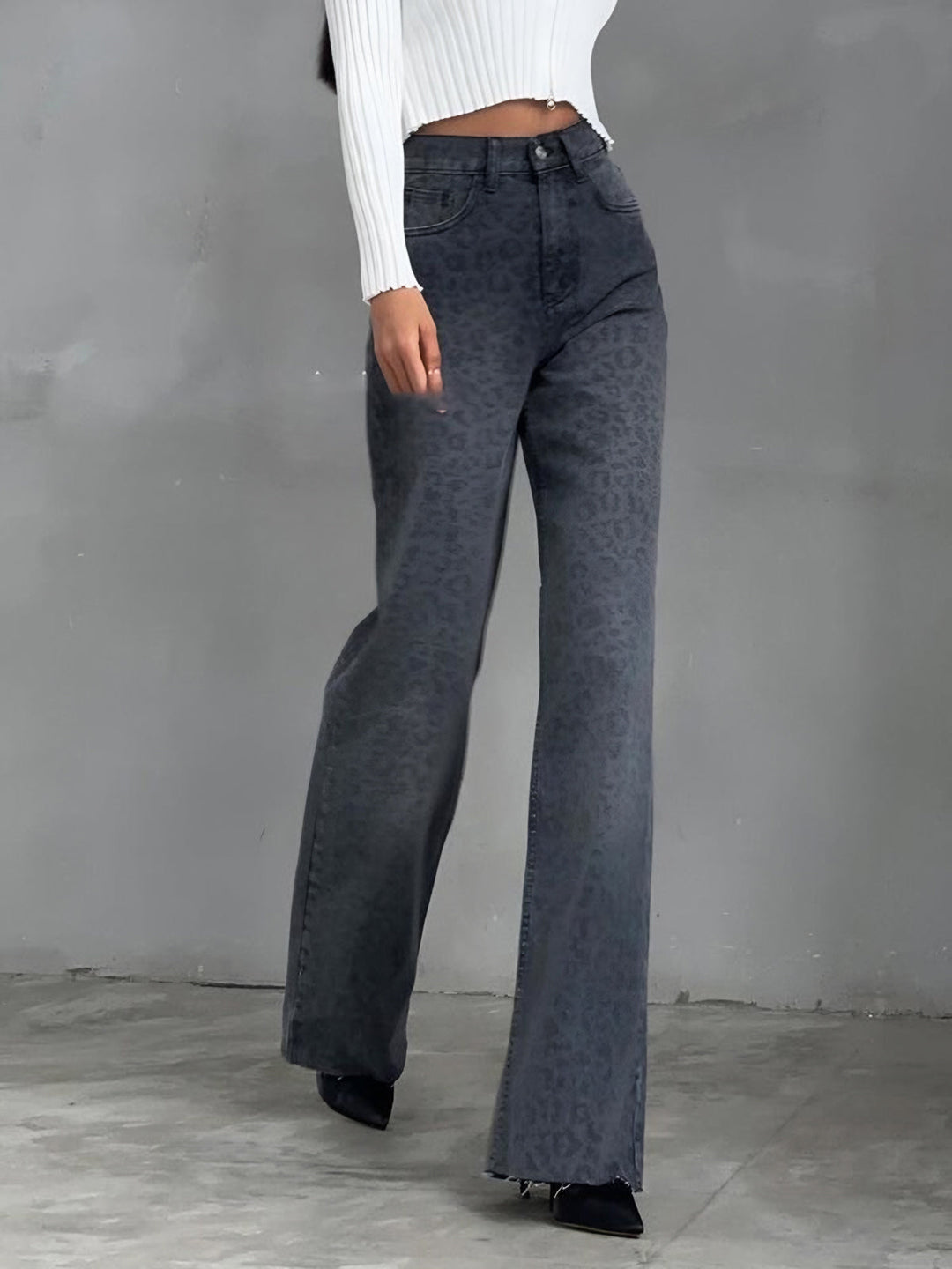 Leopar desenli denim kot pantolon