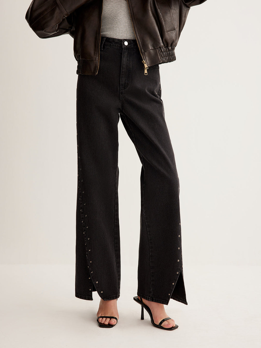 Studsuz Geniş Paça Kot Pantolon - Svelte Chic