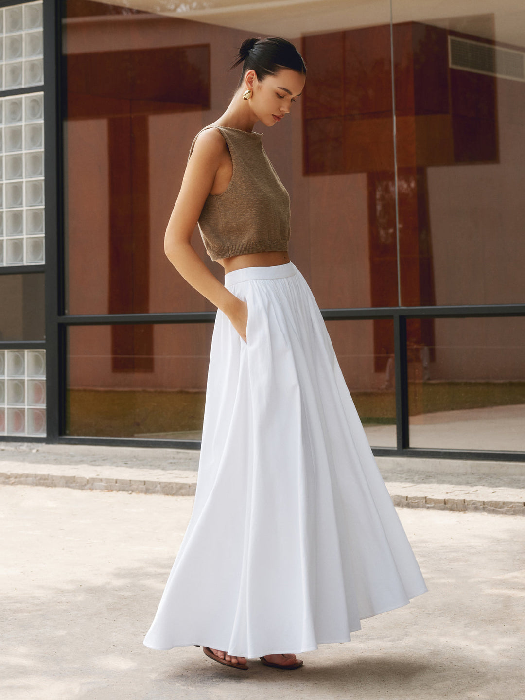 Keten Pileli Maxi Etek - Svelte Chic