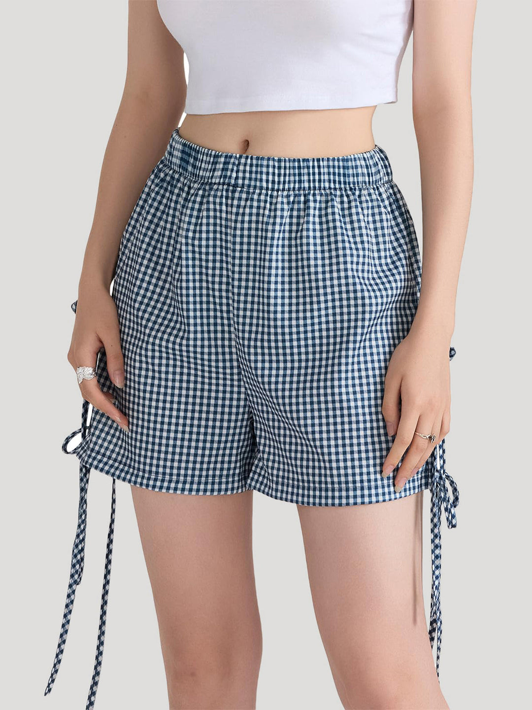 Ekose papyonlu şort, günlük stil, Svelte Chic