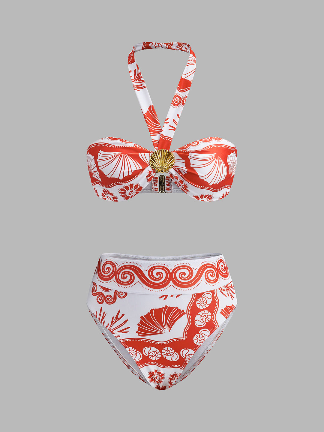 Şık plaj görünümü için modaya uygun halter yaka bikini takımı