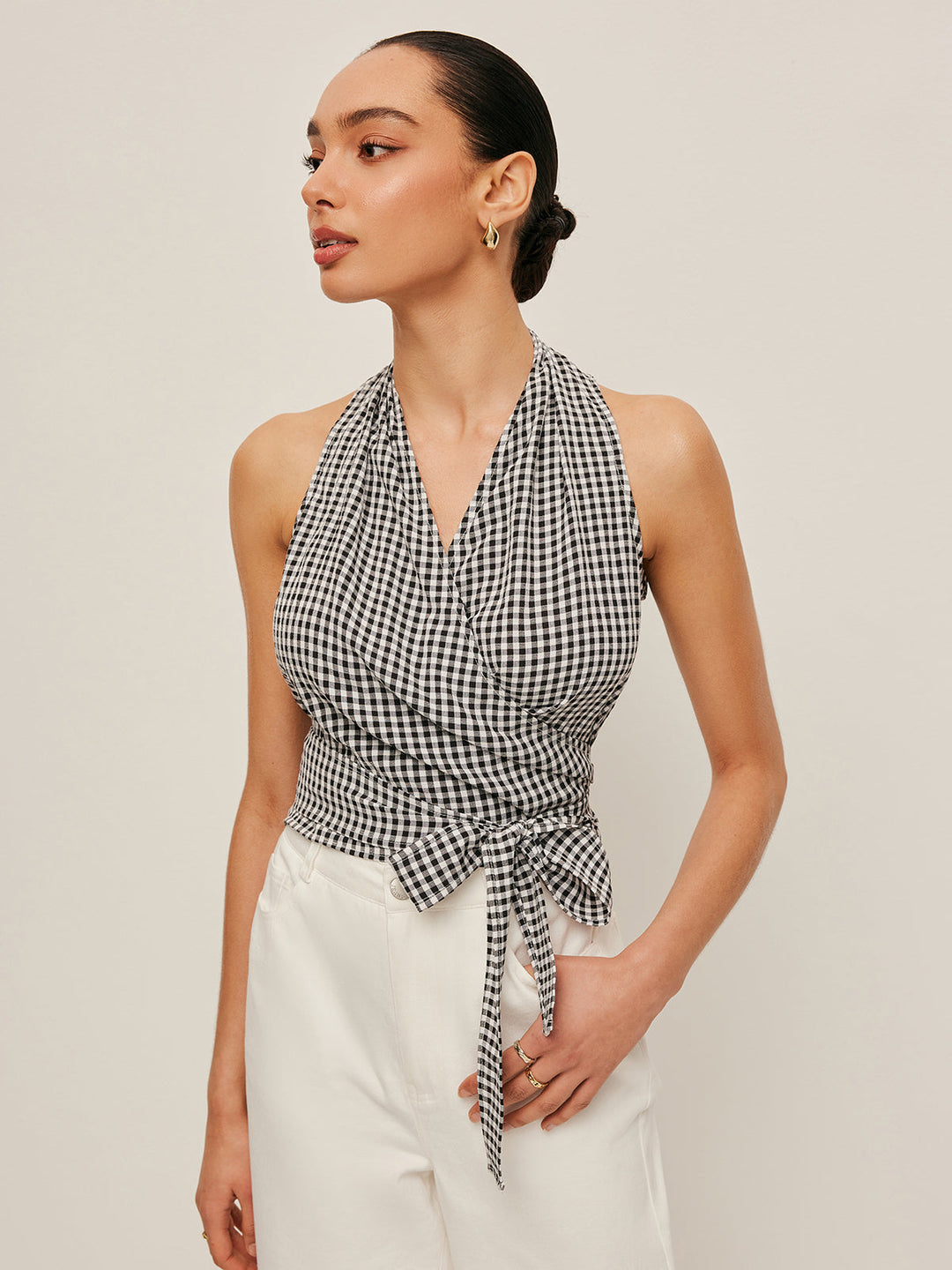 Şık Gingham Askılı Bluz