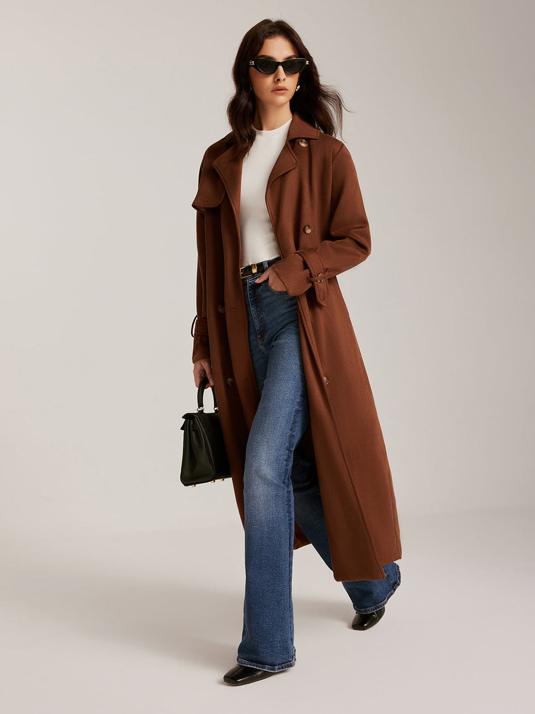 Süet Kemerli Düğmeli Uzun Trençkot - Svelte Chic