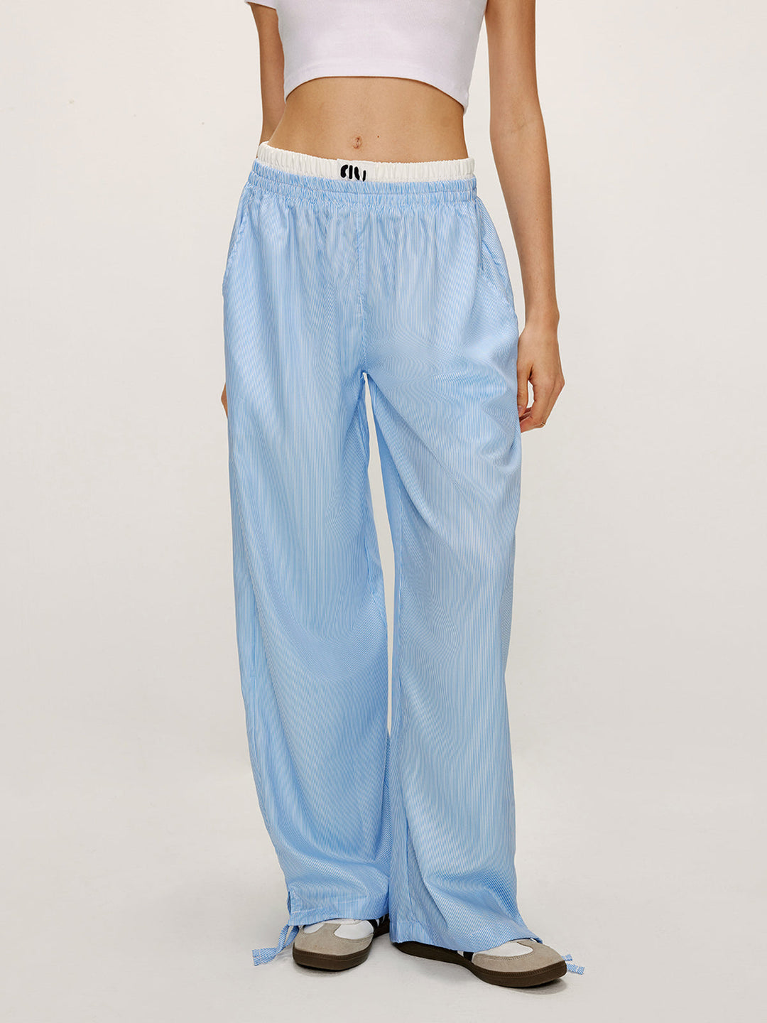 Patchwork Pinstripe Wide-Leg Pants geniş paça pantolon