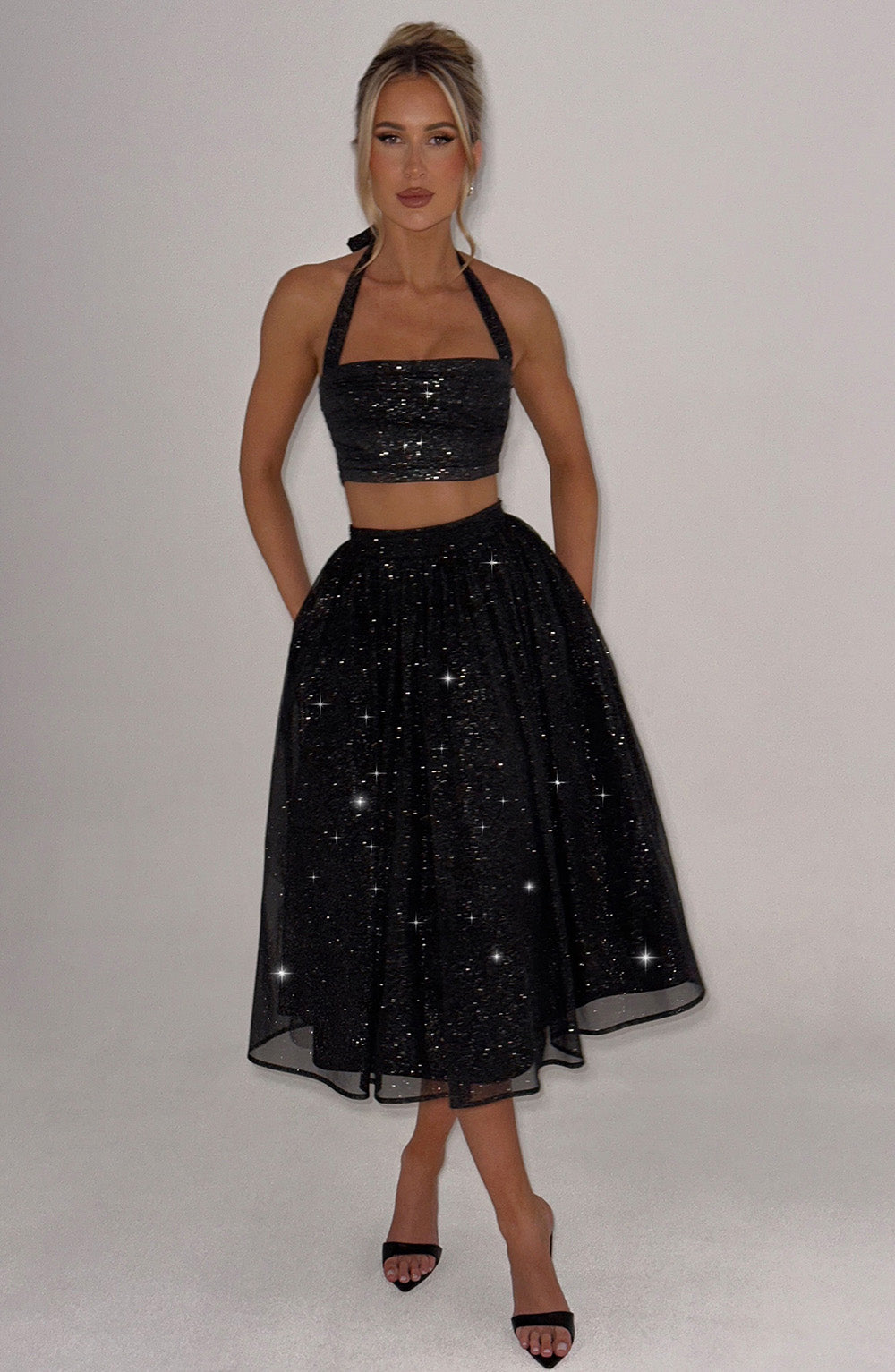 Siyah Işıltılı Alani Crop Top, Svelte Chic