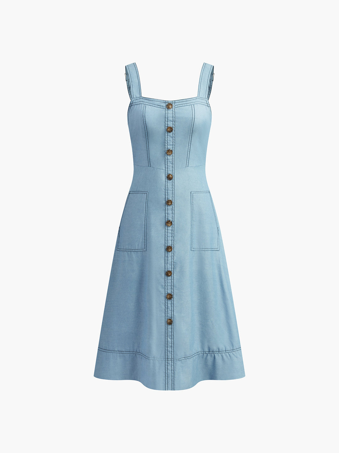 Denim Düğmeli Fermuarlı Cepli Elbise, Svelte Chic