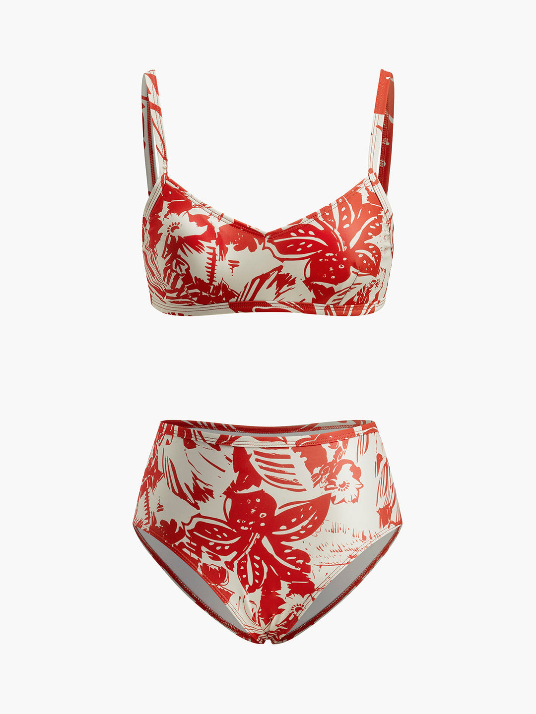 Canlı tropikal desenli bikini takımı ve şık metal kapatma
