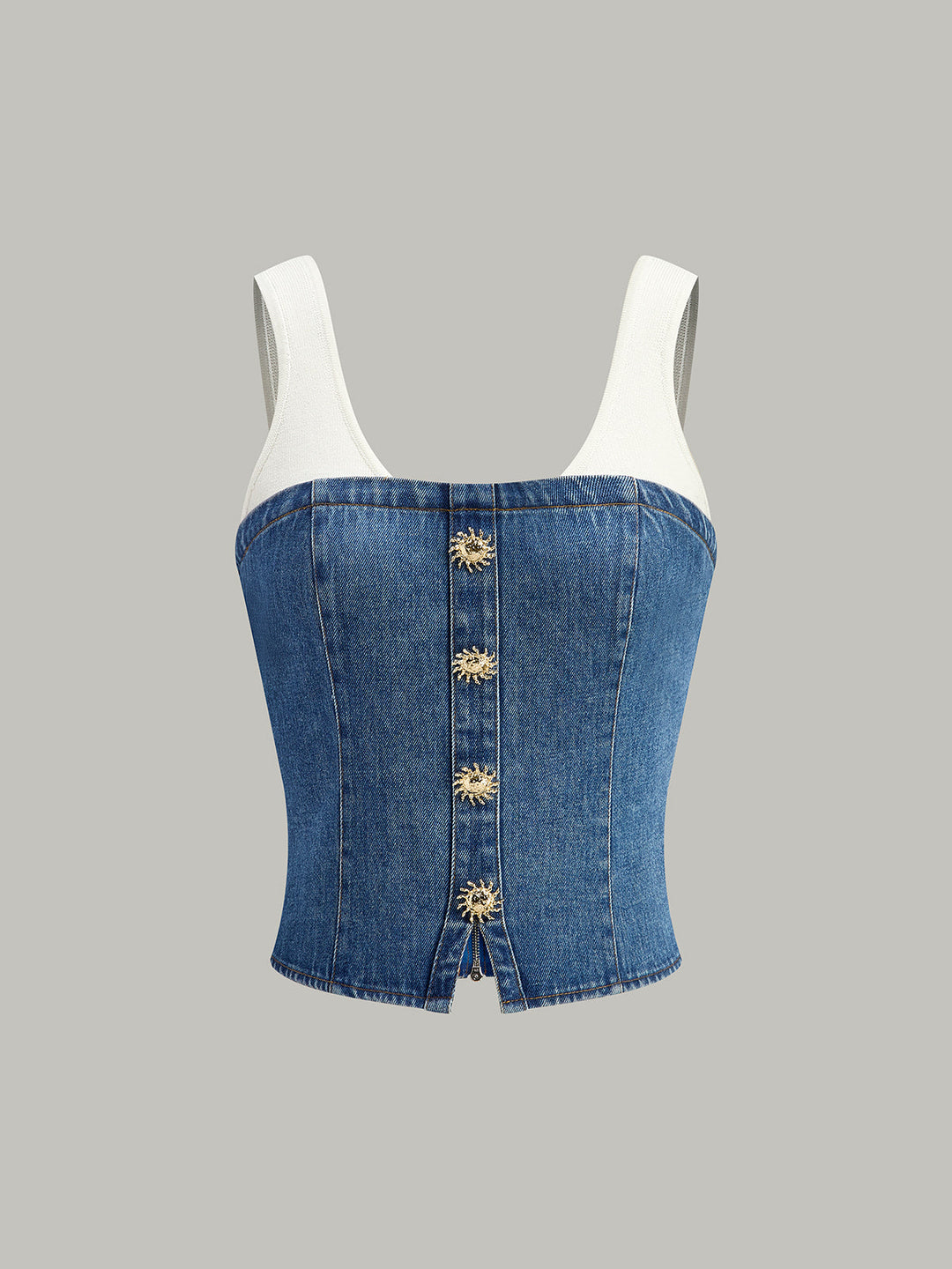 Denim panel kontrast askılı korse üst