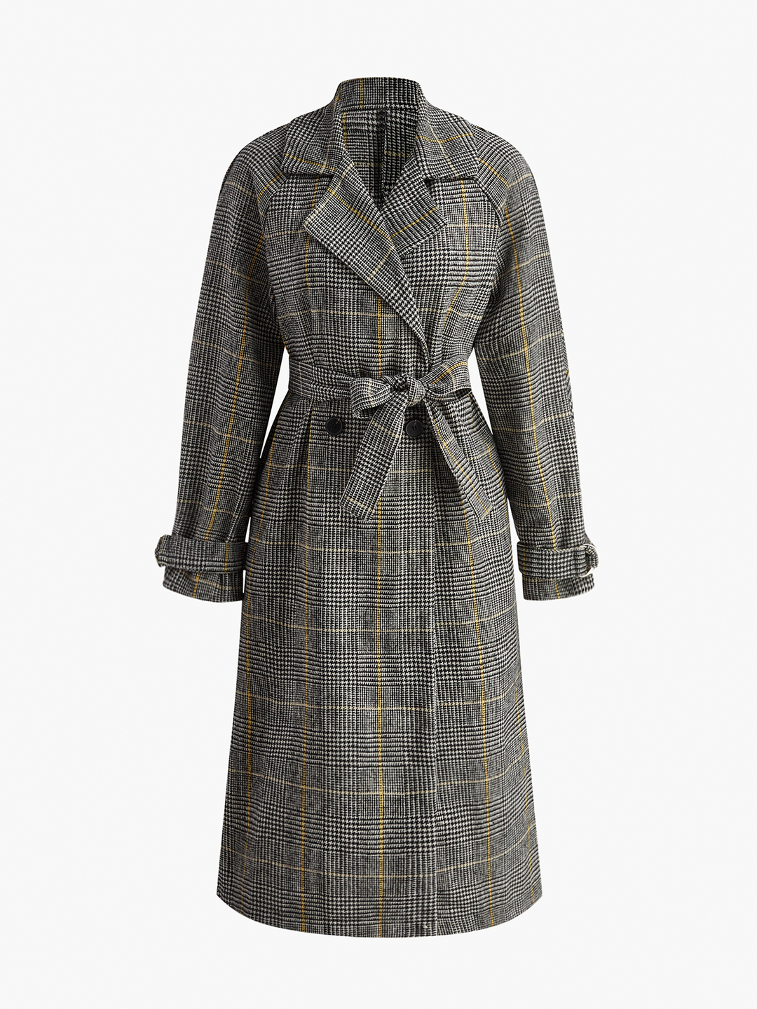 Damat Desenli Kemerli Tweed Trençkot