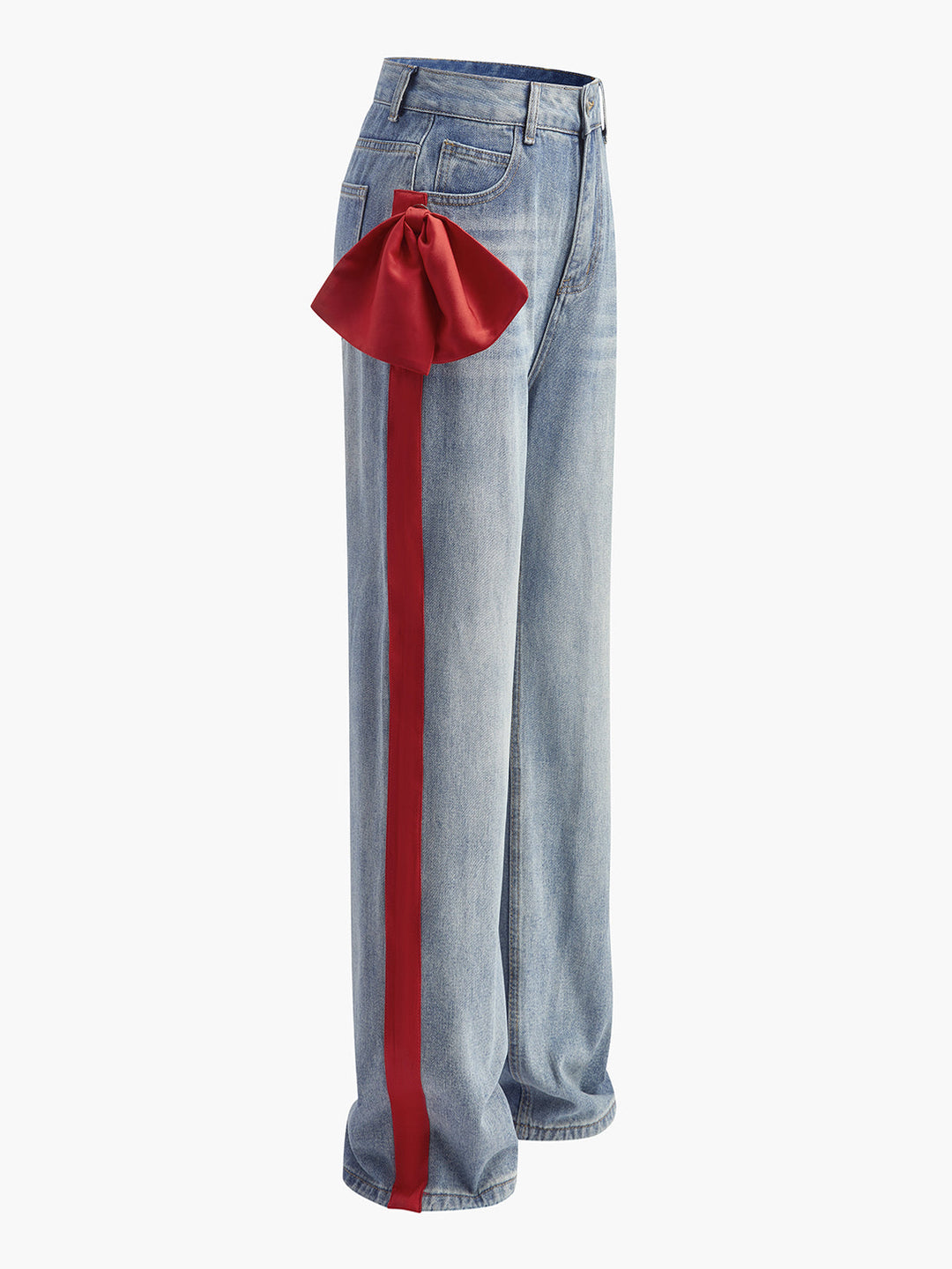 Şık Orta Bel Denim Jeanler ve Fiyonk Detayı