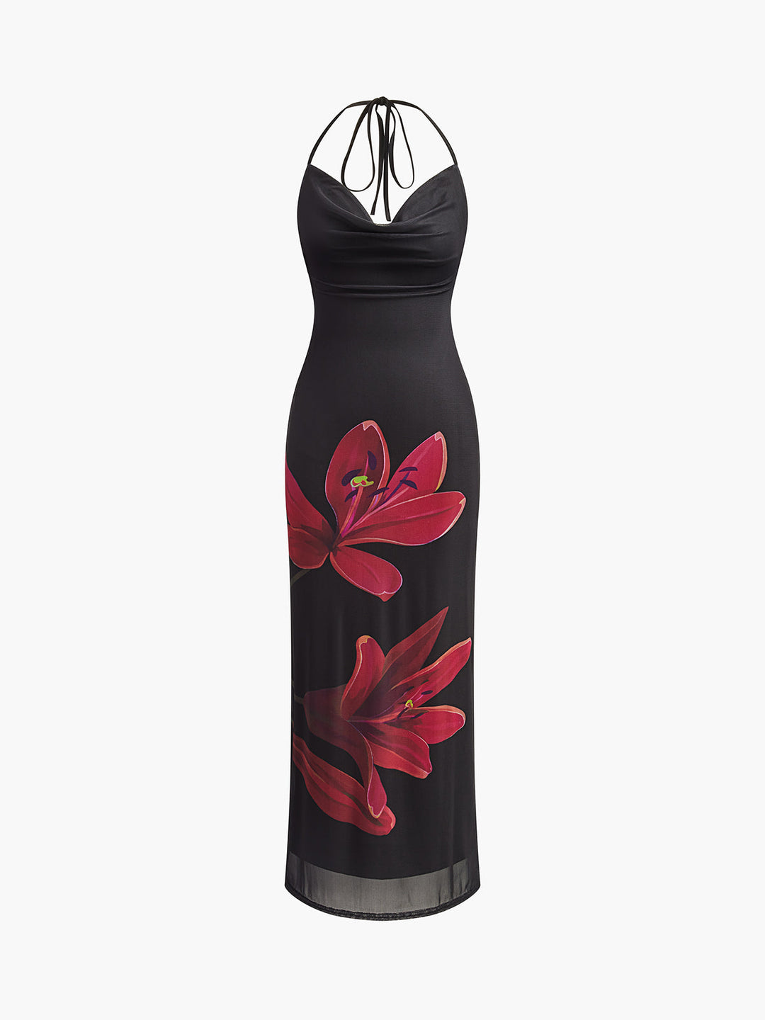 Halter İpli Sırtı Açık Çiçekli Elbise - Svelte Chic