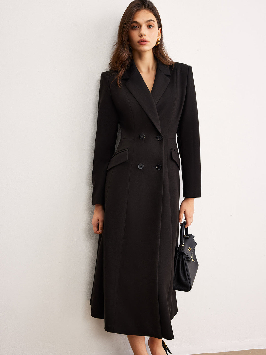 Düğme Yaka Uzun Blazer - Svelte Chic