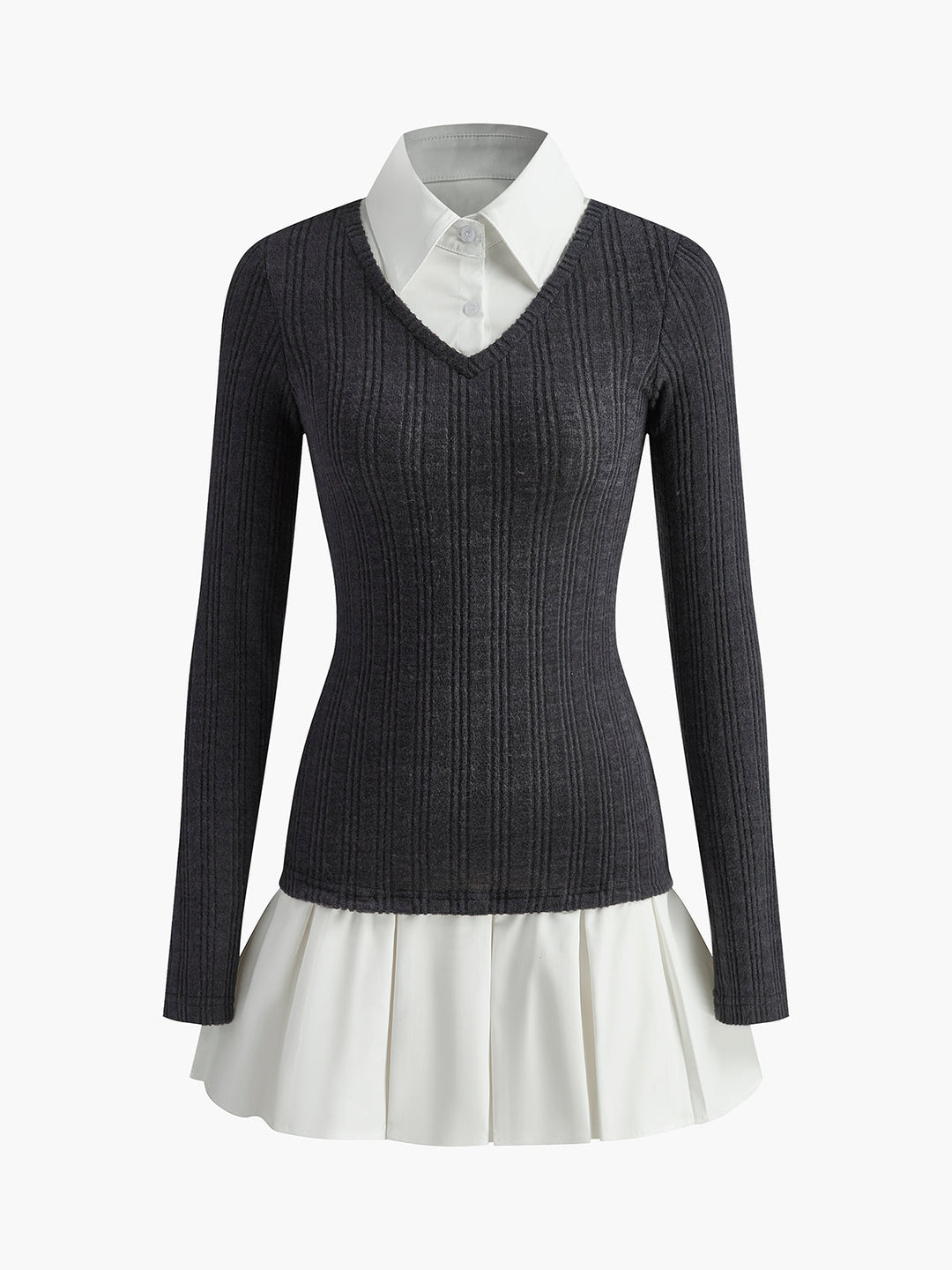 Color Block Panel Lapel Knit Dress ile günlük şıklık
