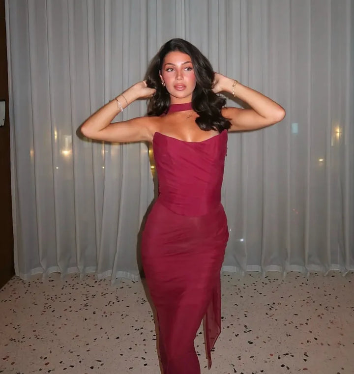 Aniyah | Askısız Bodycon Maxi Elbise