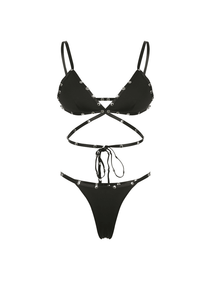 Alreem Bağcıklı Çivi Desenli İki Parça Bikini Takımı