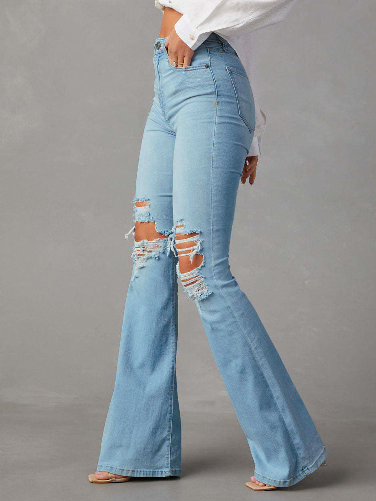 Yırtık Denim Flare Jeans