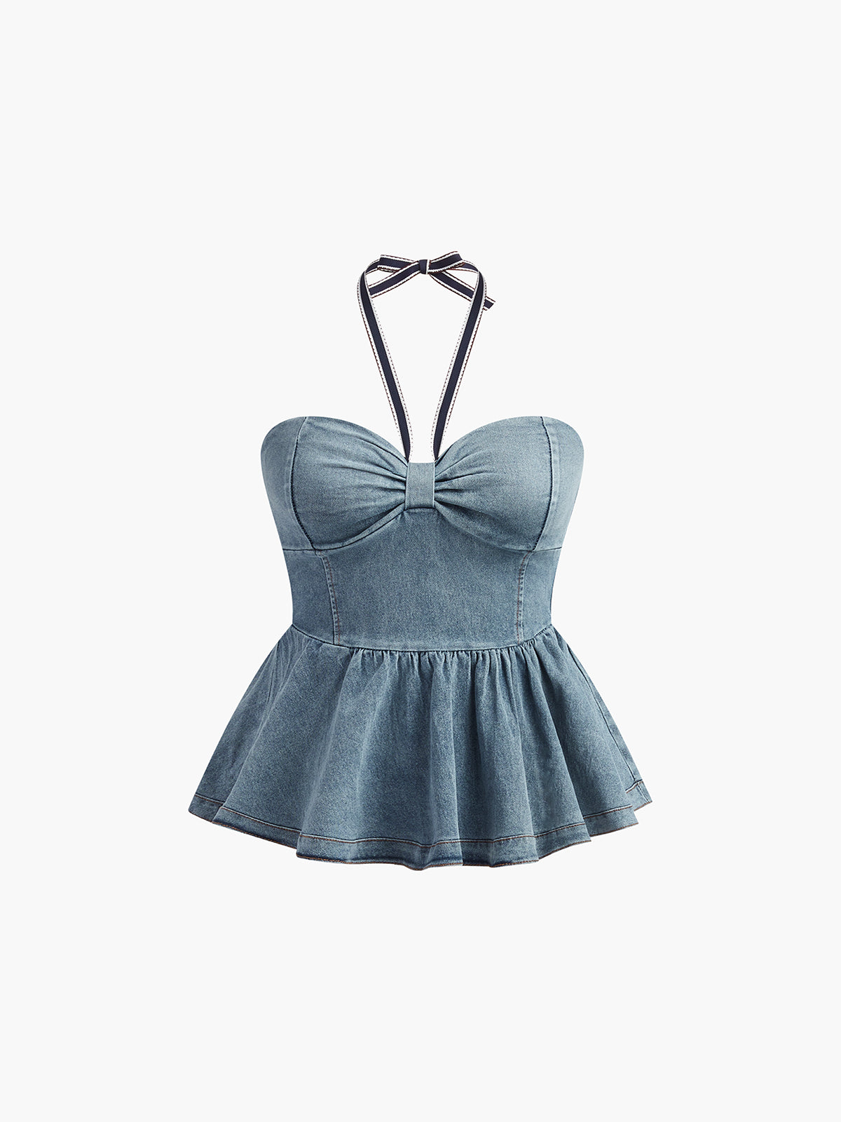 Denim Halter Pileli Atlet