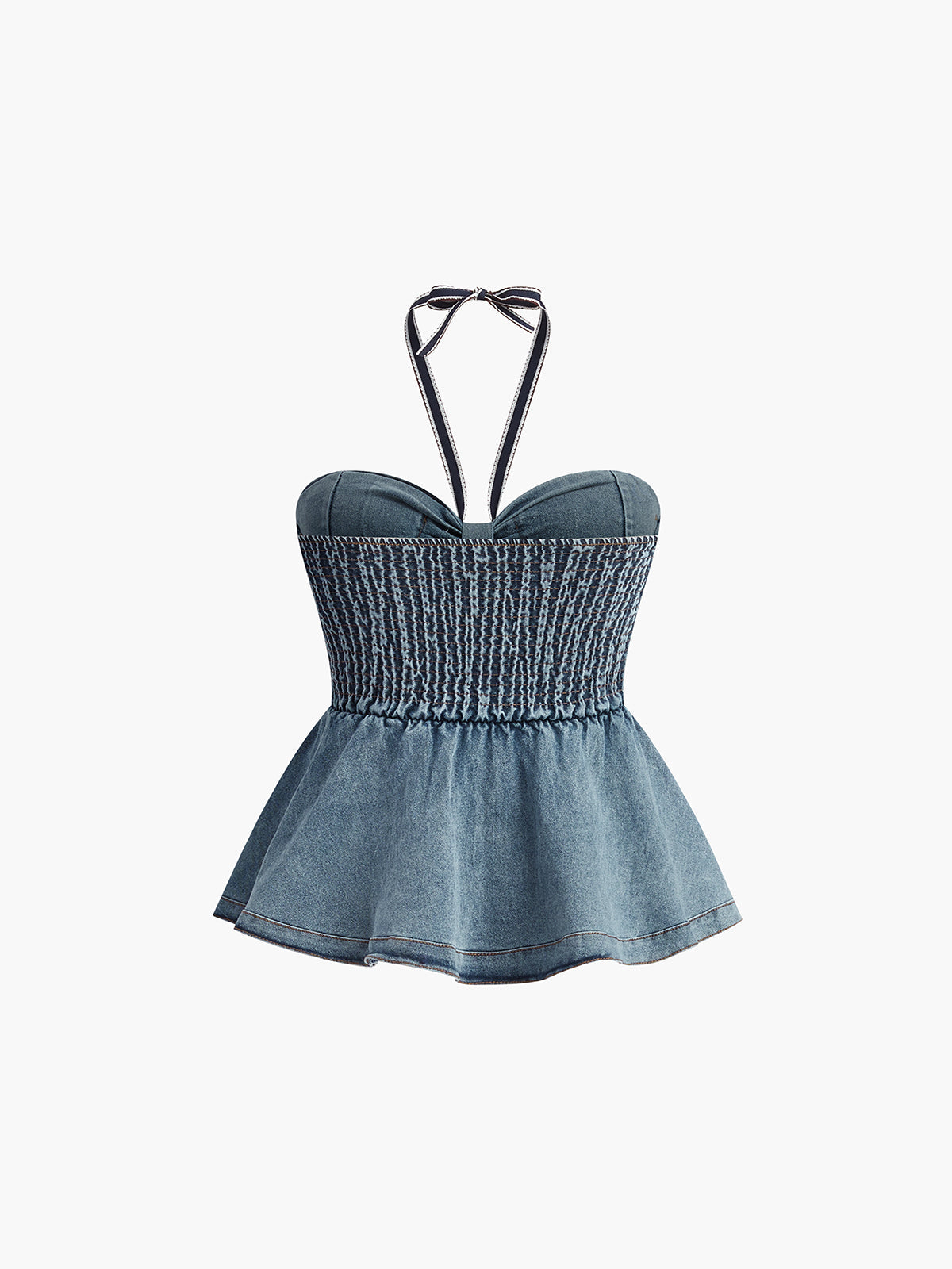 Denim Halter Pileli Atlet