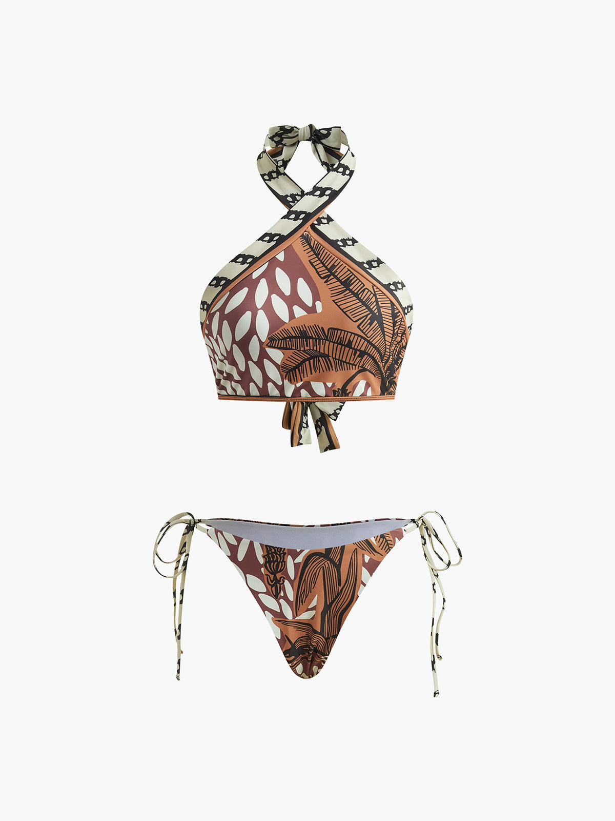 Retro Desenli Halter Bikini Takımı