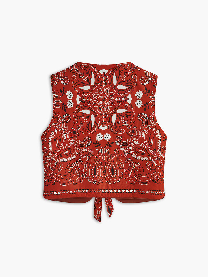 Paisley Baskılı Kravat Önlü Yelek