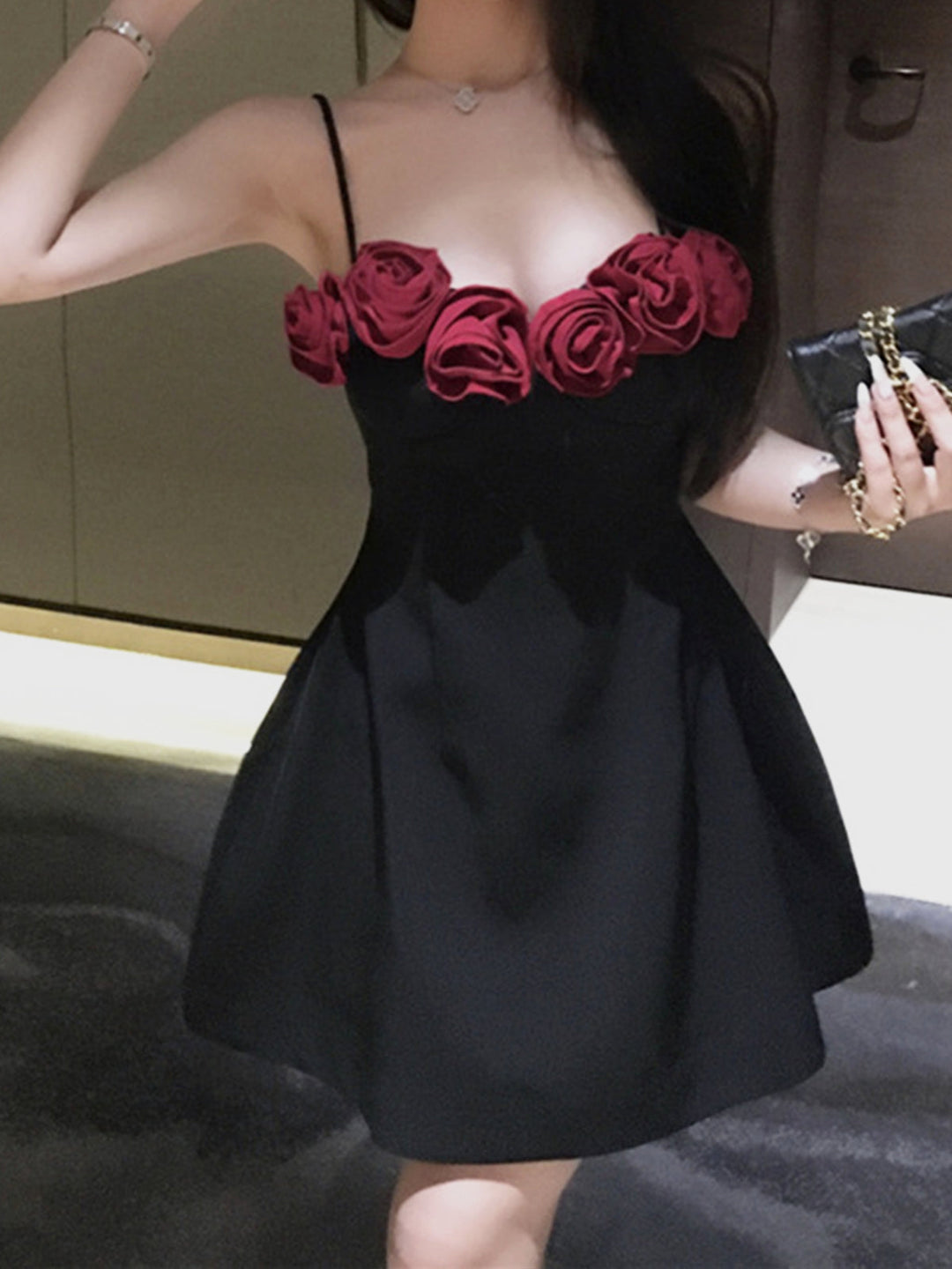 3D Rose Piping Pluffy Abiye Dress