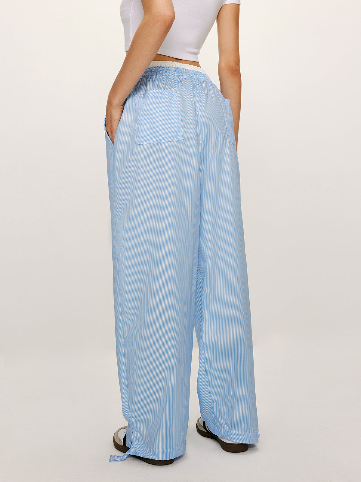 Patchwork Pinstripe Wide-Leg Pants