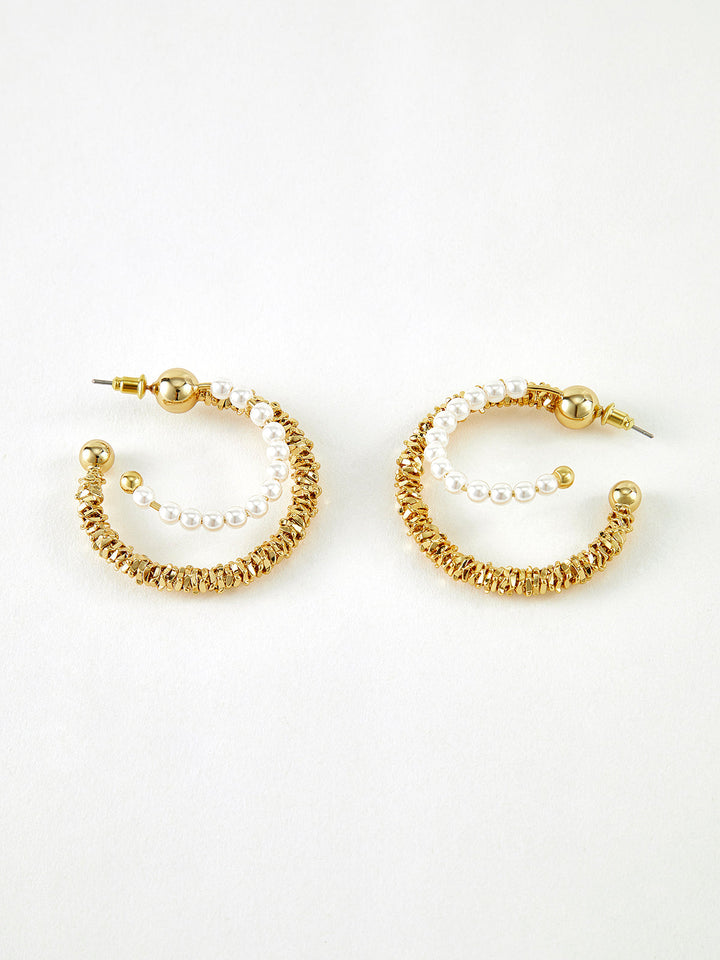 Double Layer Pearl Hoop Earrings