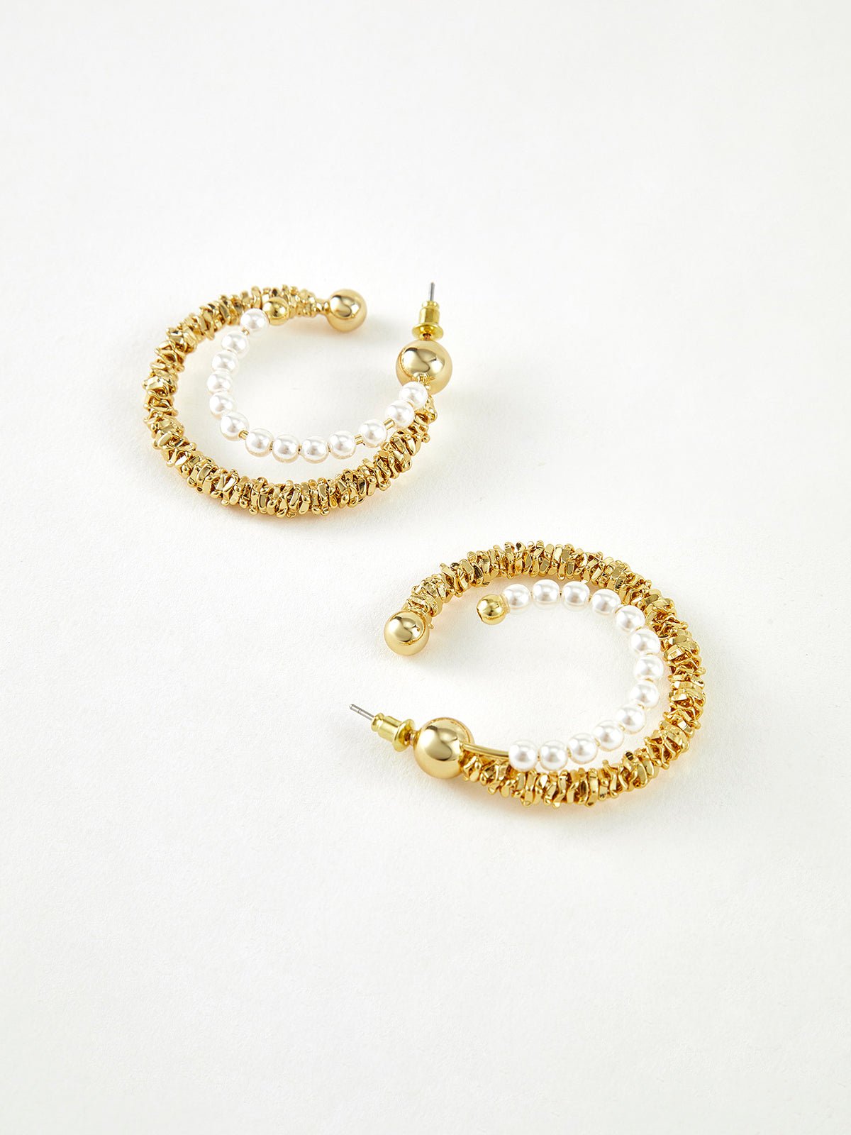 Double Layer Pearl Hoop Earrings