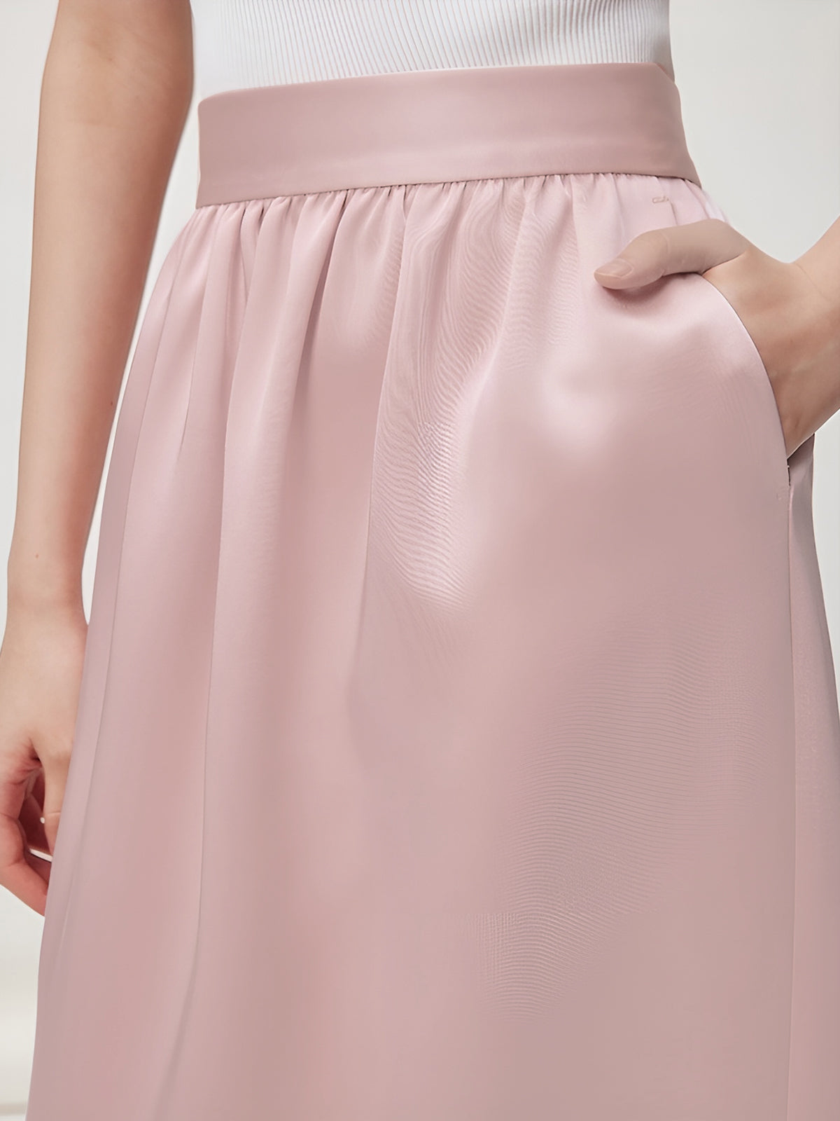 Satin Plain Pockets Midi Skirt