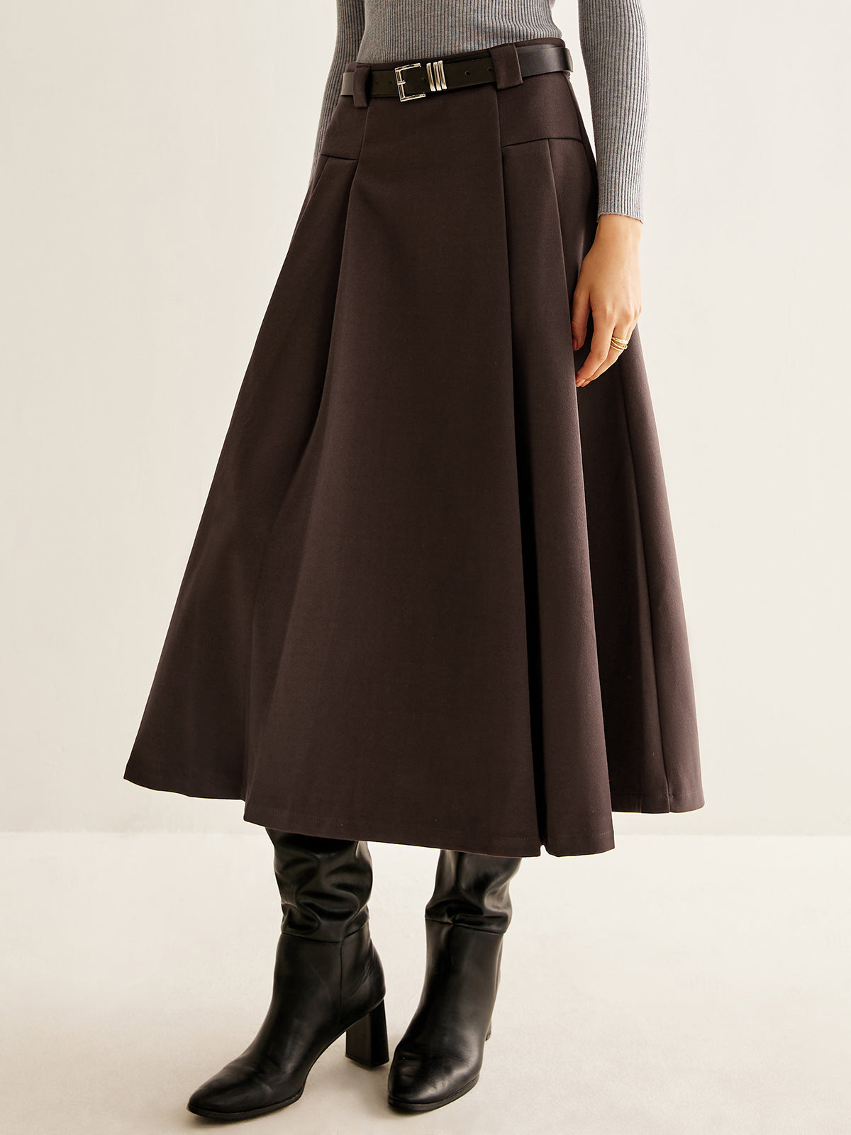 Utility Pleated Belted Skirt