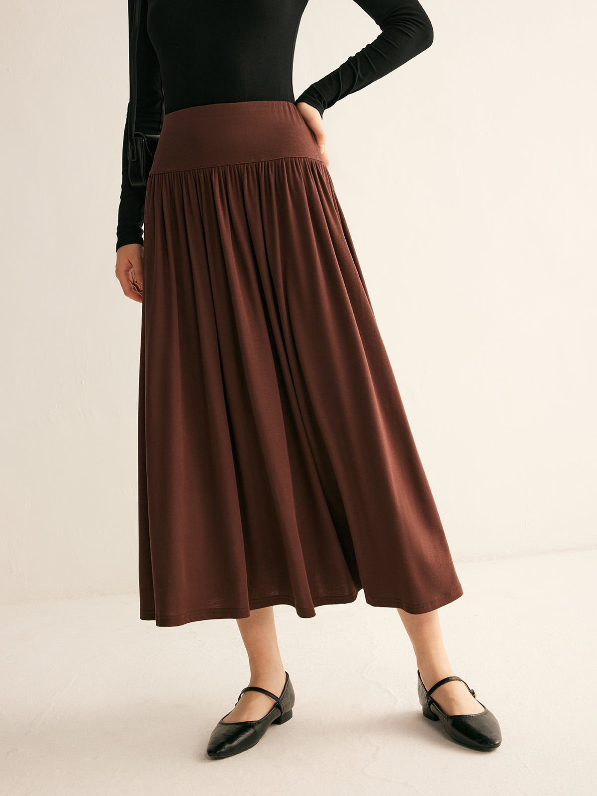 Pleated Jersey Midi Skirt