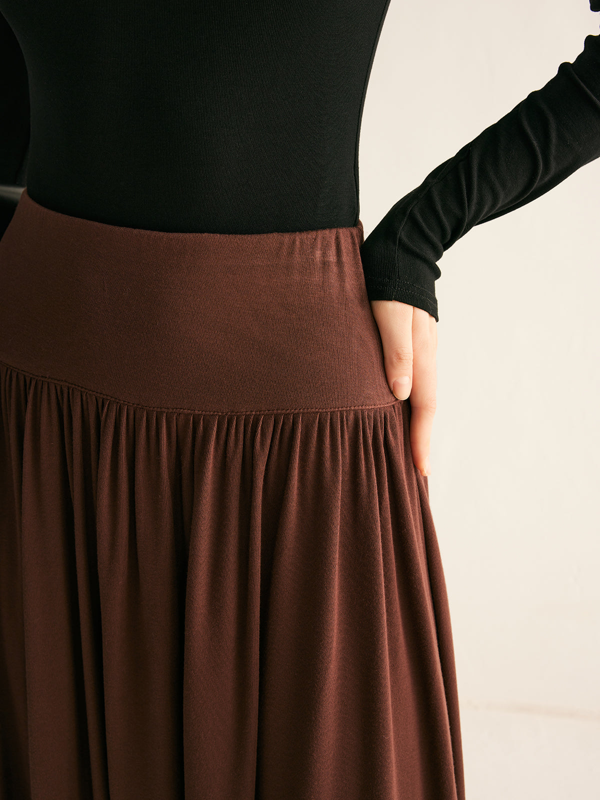 Pleated Jersey Midi Skirt