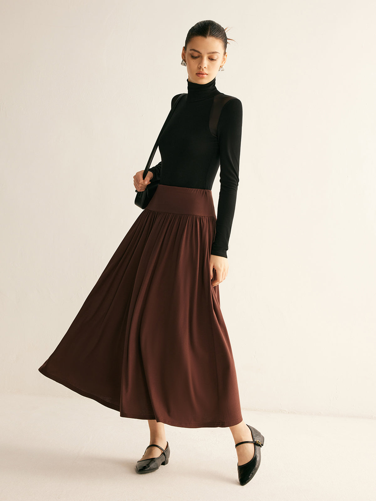 Pleated Jersey Midi Skirt