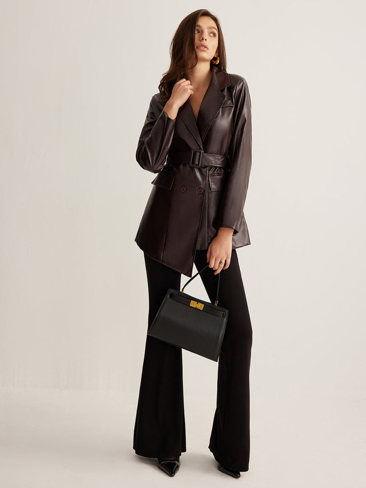Utility PU Leather Belted Jacket