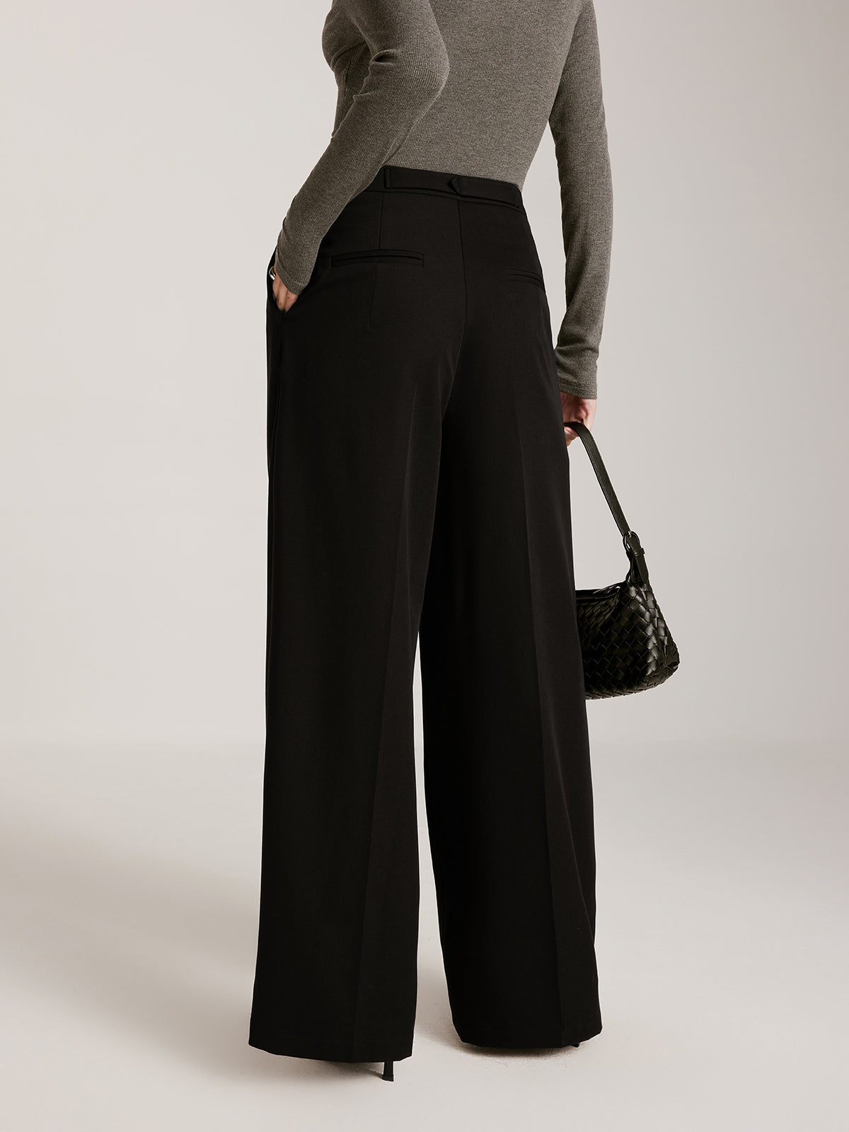 Asymmetrical Buckle Belted Pleated Pants