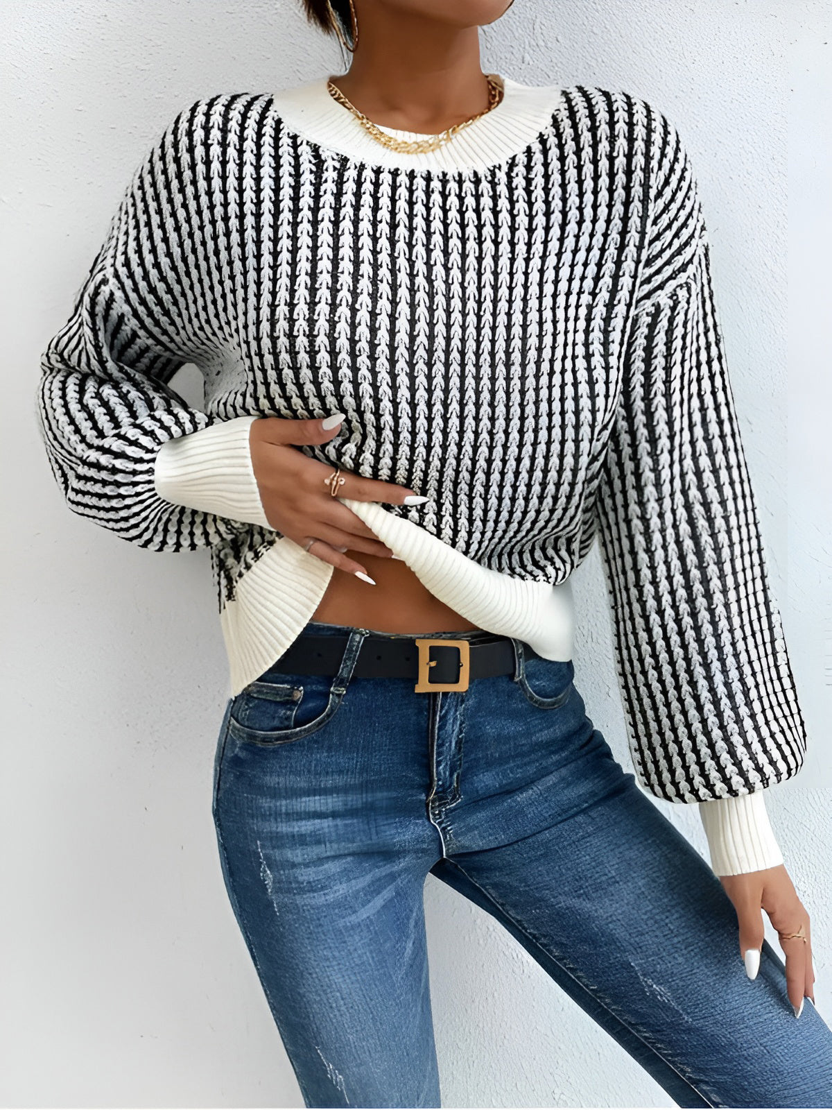 Color Block Striped Knit Top