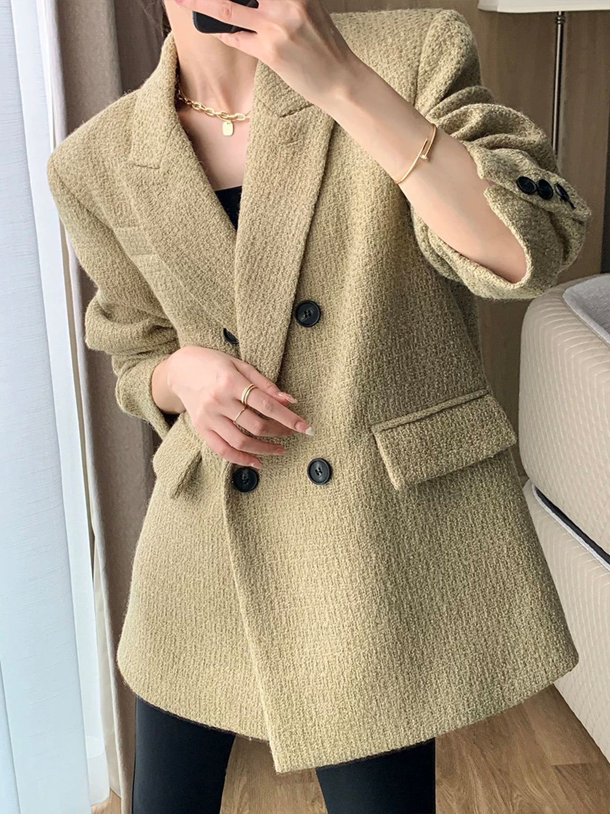 Doku Desenli Tweed Kapitone Blazer