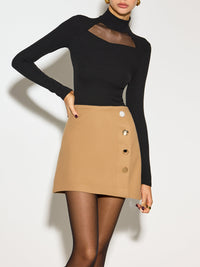 Şık Yüksek Yakalı Şeffaf Detaylı Dar Kesim Üst