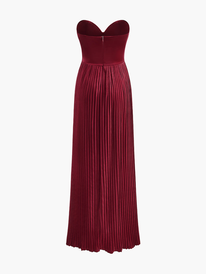 Şık Plise Maxi Abiye Top Elbise
